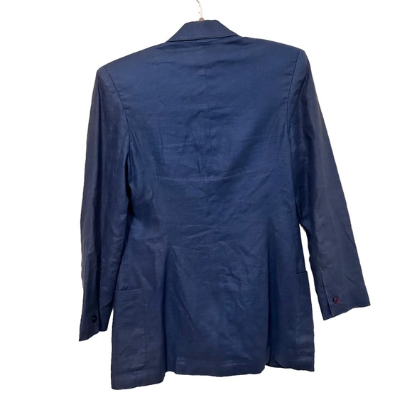 Vintage Ann Taylor Studio Blue 100% Linen Single Button Blazer Jacket - Picture 4 of 4